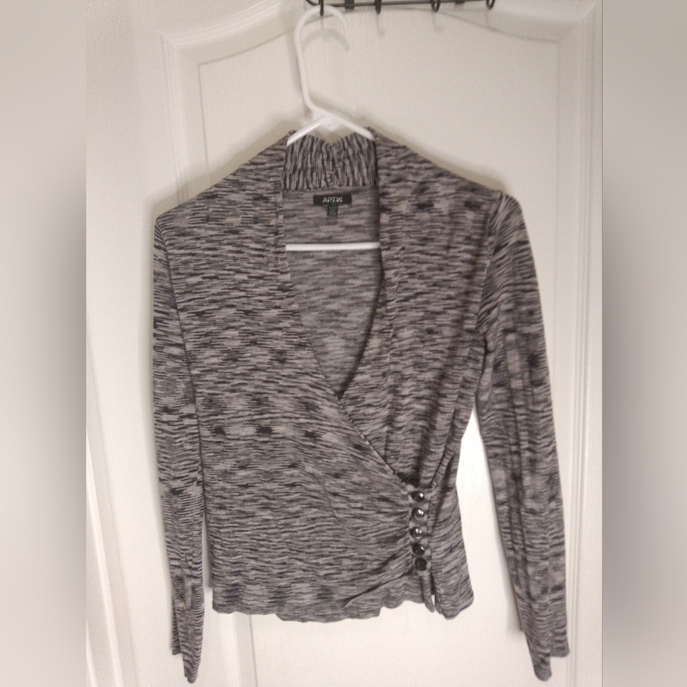 Apt. 9 /black and grey long sleeve button wrap top /petite small